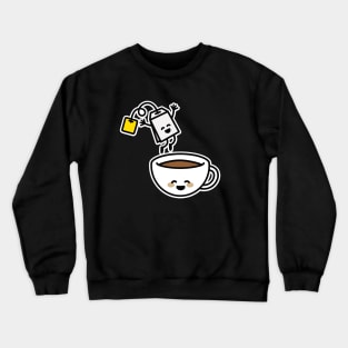 Funny tea bag jumping in teacup happy Kawaii cute Crewneck Sweatshirt